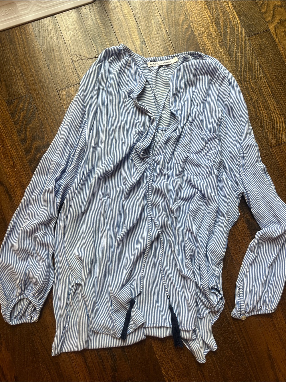 Faithful the brand blue and white stripped cover up w tassels size small